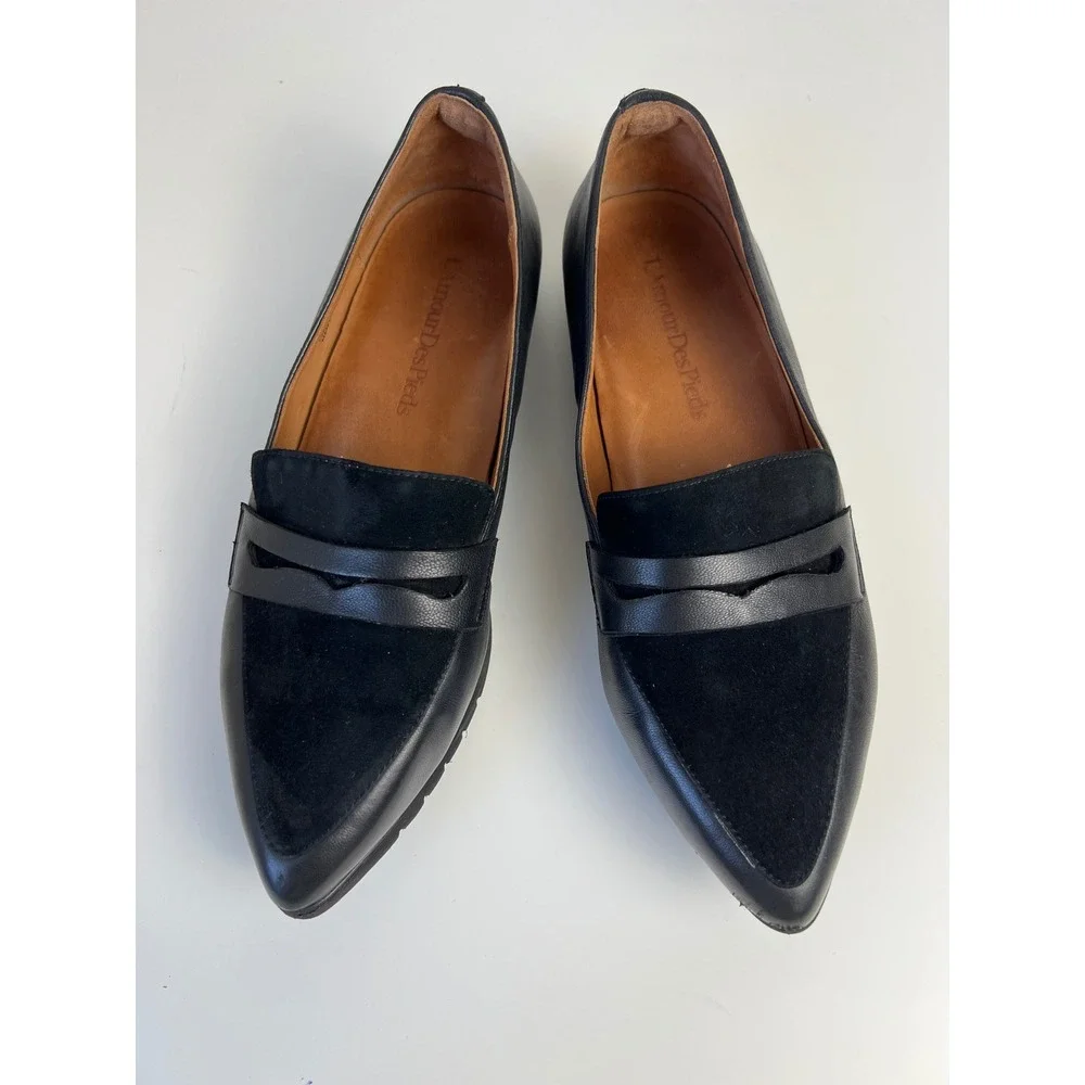 L'Amour Des Pieds Miamore Black Leather Suede Penny Loafers US 9M Comfort Preppy